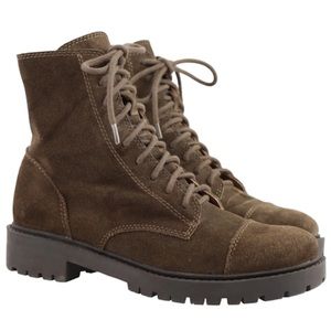 Lucky Brand Women's Ictus Boots Lace Up Combat Chunky Brown Suede Size 6.5